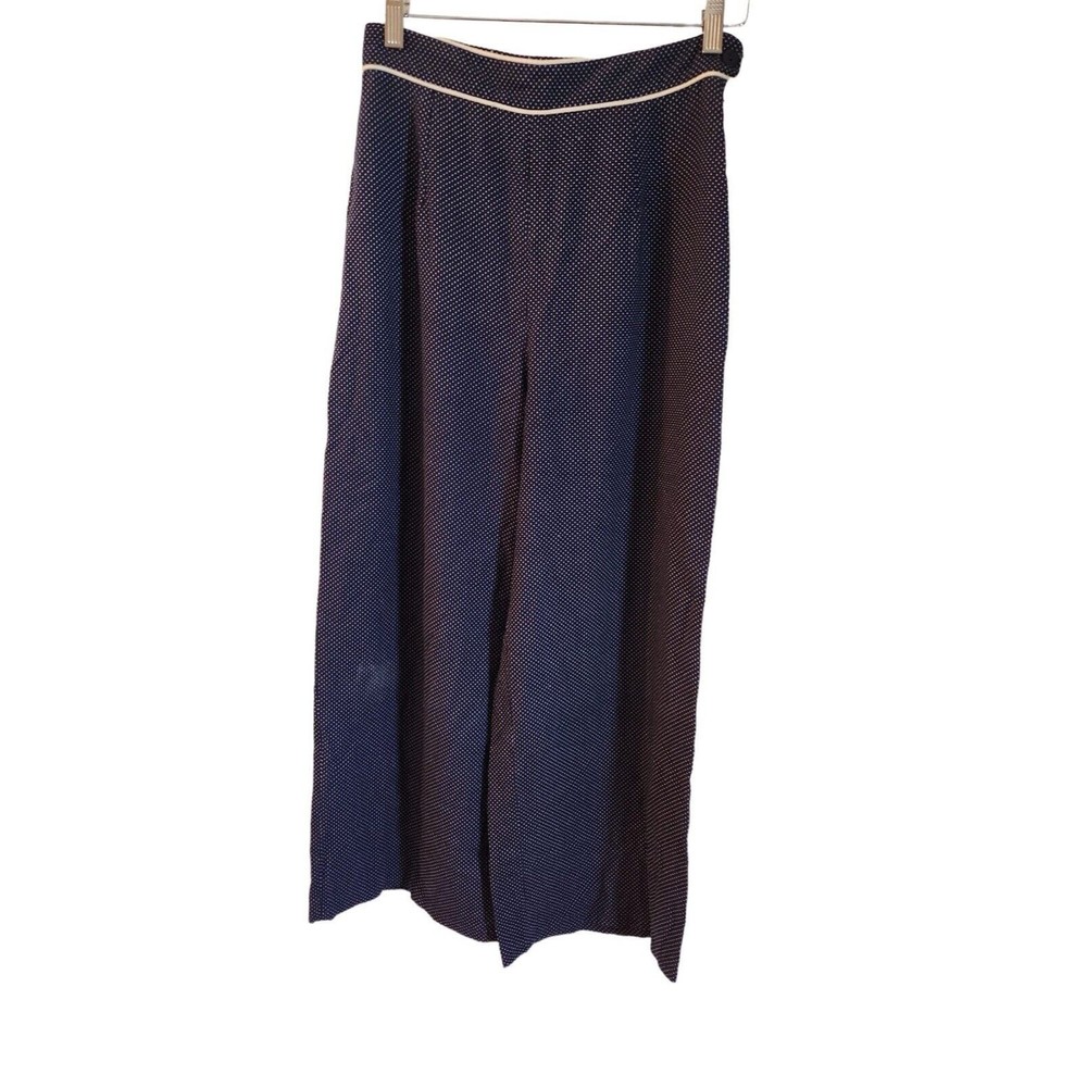 Vintage Moda International Trouser Pant Women's Size 6 Navy Wide-Leg Polka Dot